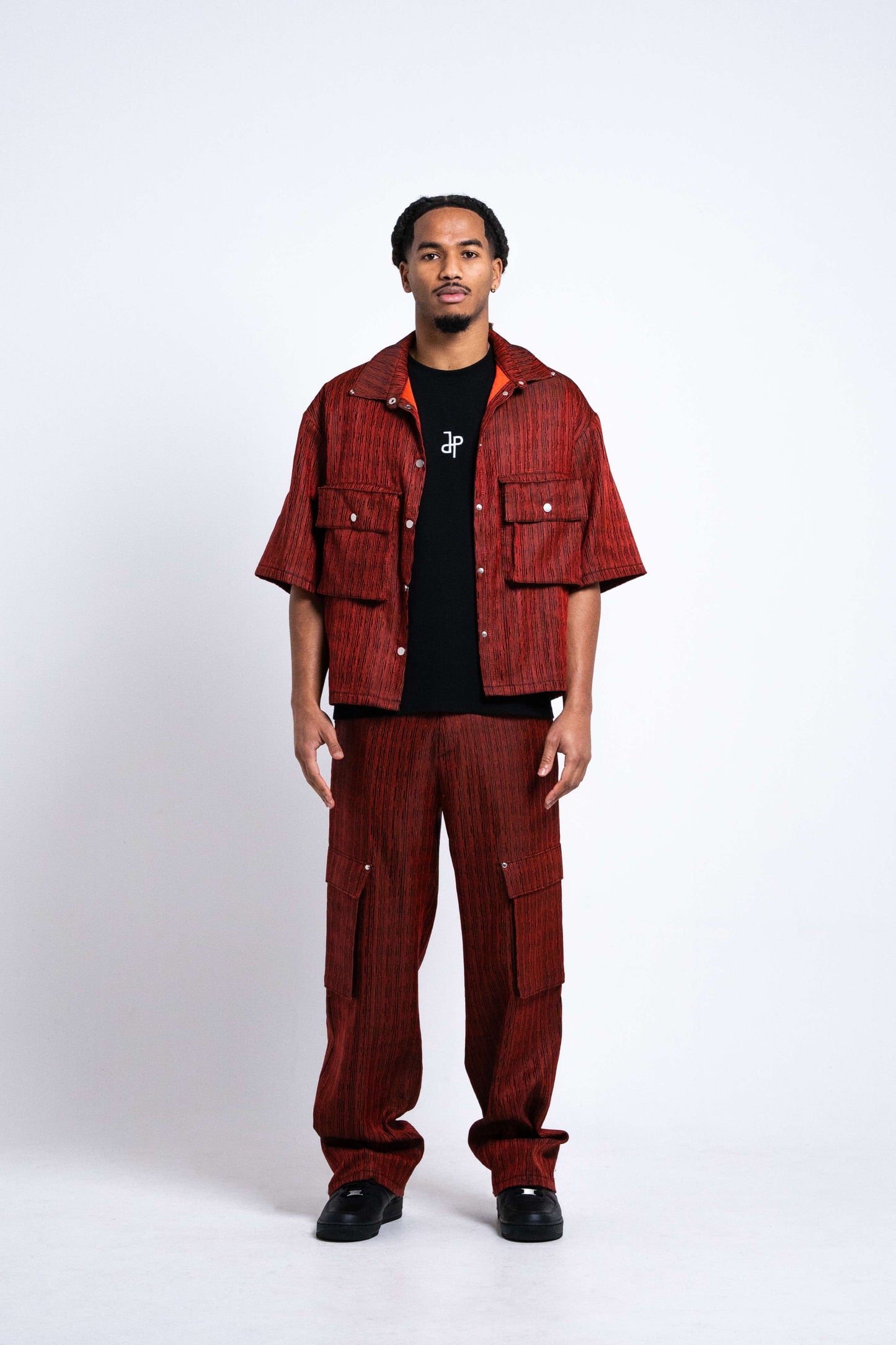 Pantalon coupe droite orange noir