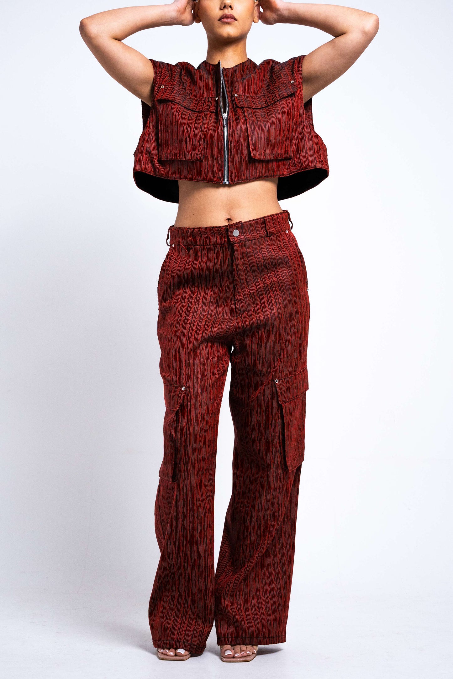 Pantalon coupe droite orange noir